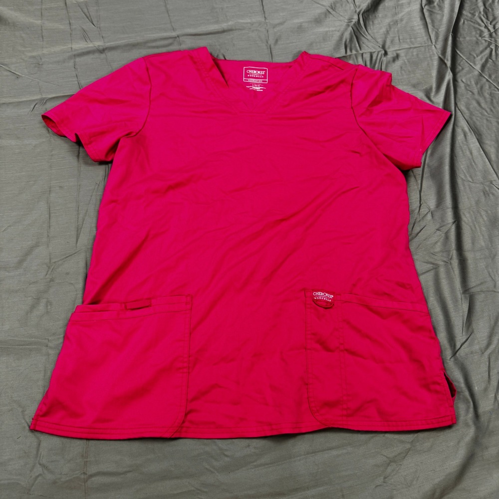 Cherokee Workwear Revolution Pink V-Neck Scrub Top WW620 Large Stretch Medical